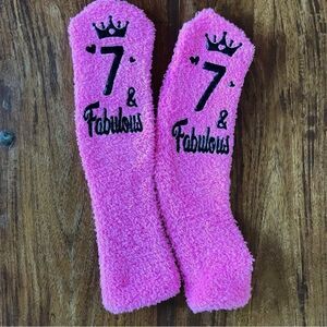 Pink 7 & Fabulous Fuzzy Birthday Socks New WOT